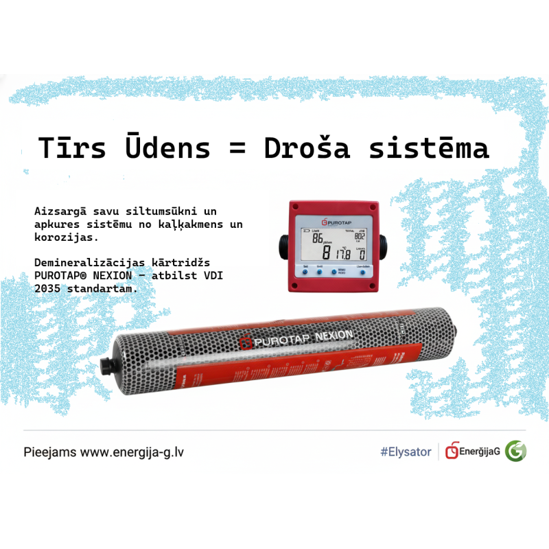 PUROTAP® NEXION – demineralizācijas kārtridžs siltumsūkņu un apkures sistēmu ūdens uzpildei (VDI 2035)